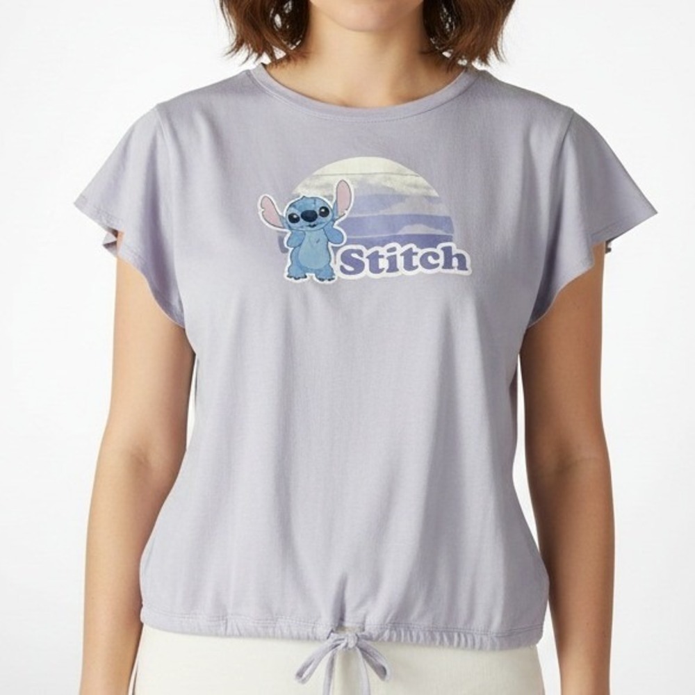 Disney Stitch Tie Waist Graphic T Shirt Womens Medium Purple Character Tee